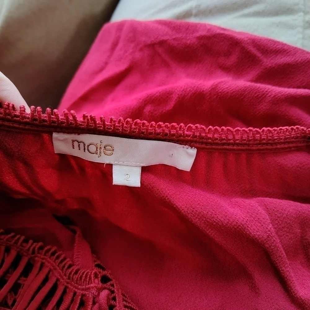 Maje Riseta Embellished Mini Dress Raspberry Red 2 - Picture 6 of 7